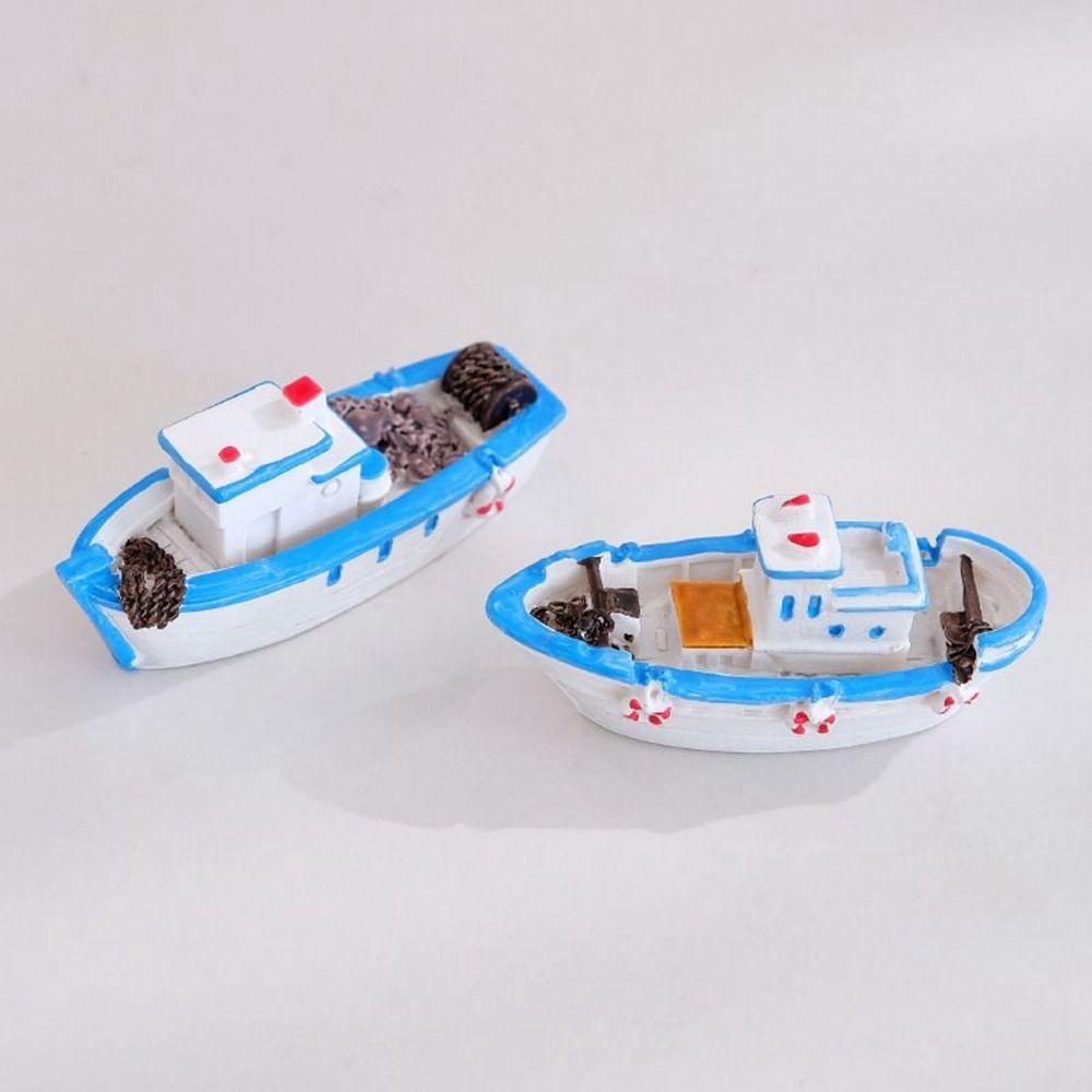 Micro Landscape Blue Boat Model Small Fishing Boat Ornament Sail Boat Figurine  Children's Room