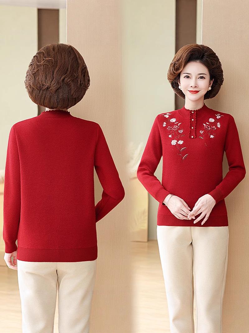 

2025 Autumn/Winter Velvet Sweater for Middle-aged and Elderly Women - Perfect for Weddings and Banquets 120/2XL кофейный