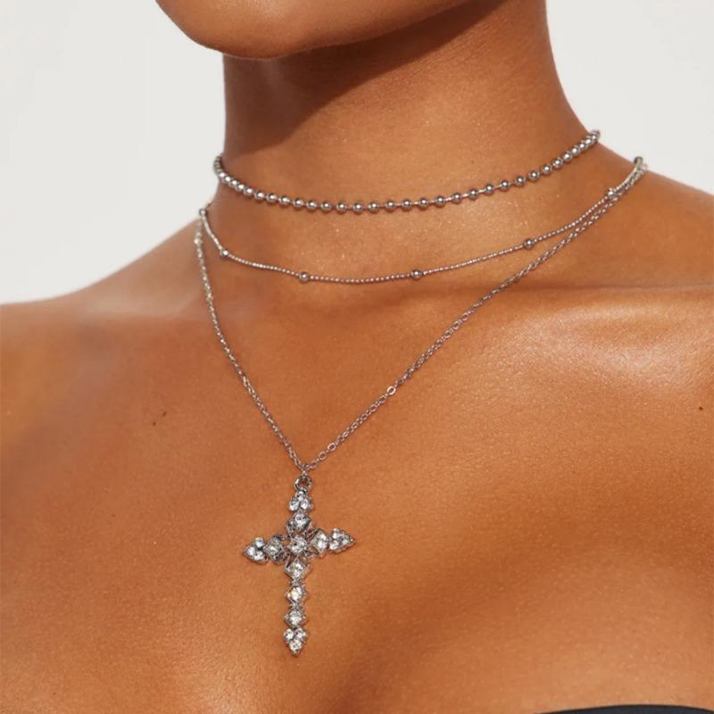 Diamond Cross Necklace Personalized Alloy Pendant Light Luxury Niche Versatile Jewelry Women's Necklace