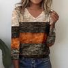 Fashion Gradient Pattern 3D Print Women V-Neck Long Sleeve T-Shirt Autumn Casual Breathable Women's Clothing Apparel Tops Tees