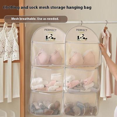 2/3Layer Large Capacity Storage Mesh Bag Underwear Socks Storage Bag Breathable Wardrobe Organizer With Clothes Hanger