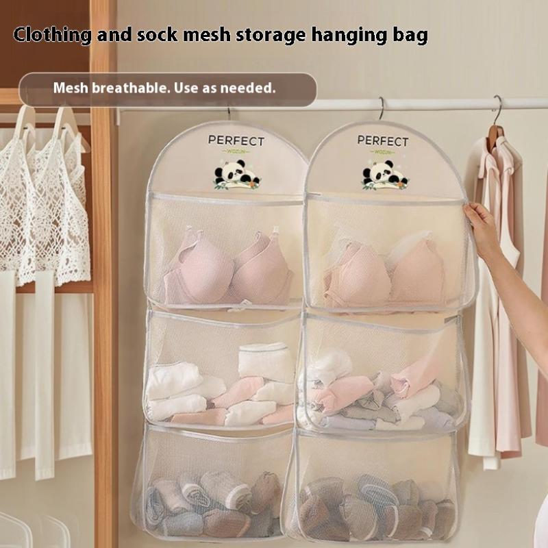 1Pcs 2/3Layer Large Capacity Storage Mesh Bag Underwear Socks Storage Bag Breathable Wardrobe Organizer With Clothes Hanger