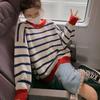 Japanese Style Striped Sweaters Women Autumn and Winte Large Size Loose All-match Knitting Pullovers