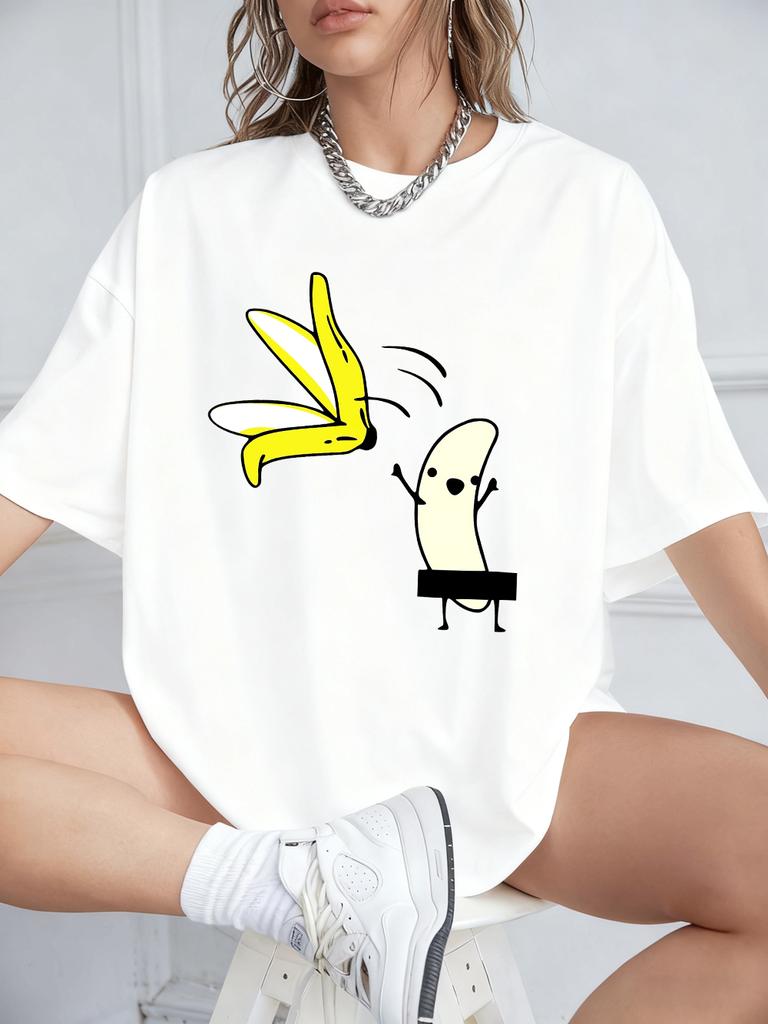 Cartoon Banana Dancing Prints TShirts Womens Cotton Summer Short Sleeve Tops Comfortable Loose ONeck T Shirt Casual Clothes