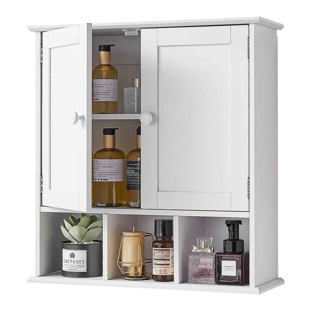 Bathroom Wall Cabinet, 2 Doors & Adjustable Shelf, Over the Toilet Storage Medicine Cabinet Wall Mounted, Hanging Organizer with Shelves & Open