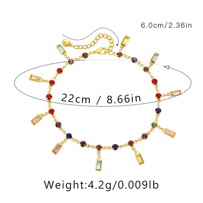 Gold Plated Multi-Color CZ Charm Anklet With Extension Chain