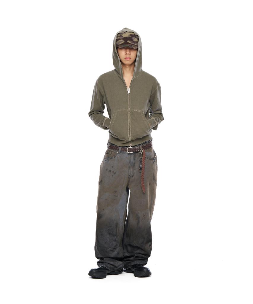 Aakam Vintage Damaged Zip-Up Hoodie (Khaki)