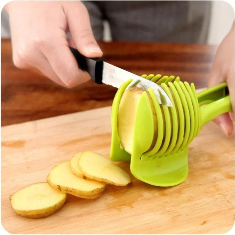 1pc Tomato Slicer Fruits Cutter Stand Assistant Lounged Tomato Lemon Shreadders Slicer