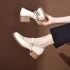 Middle Heel Shallow Mouth Single Shoes Women's 2025 New Spring and Autumn Square Head Thick Heel Small Leather Shoes Spring Soft Leather Mary Ja