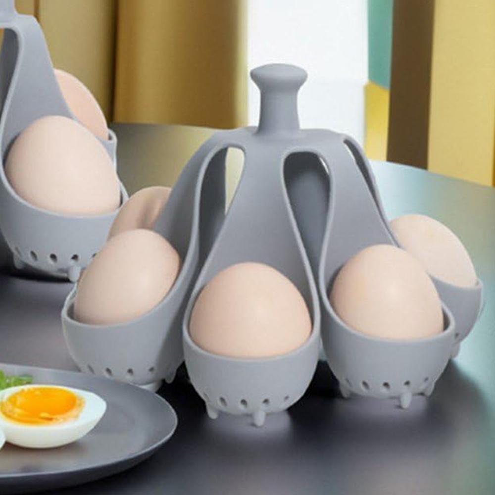 Creative Silicone Eggs Cooker Even Heating Boiled Egg Maker with Drainage Holes Storage Tray for 6 Eggs