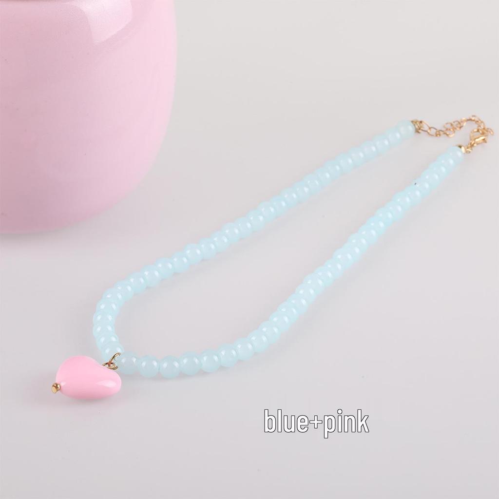 Colorful Beaded Heart Necklace – Versatile, Sweet Collarbone Chain for Women