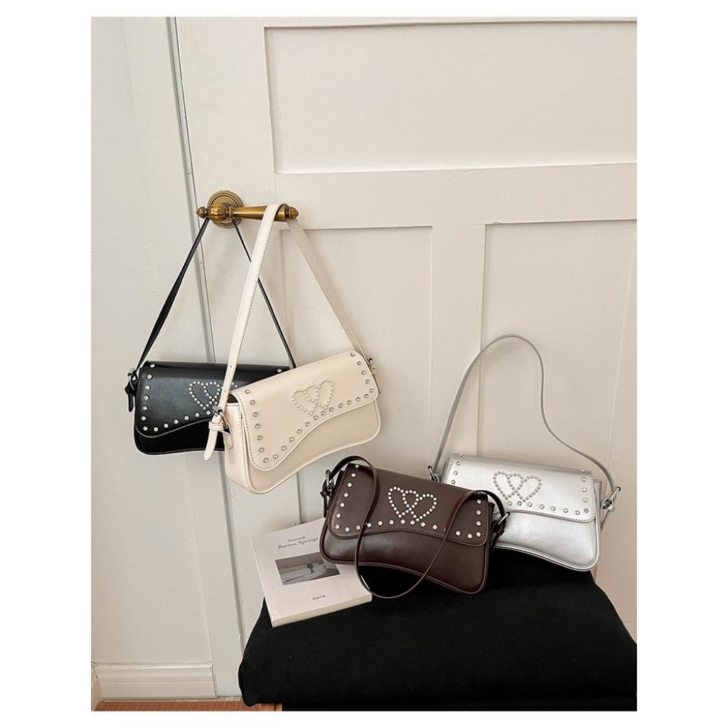 Crossbody Bag Women PU Studded Heart Decoration Daily Commute