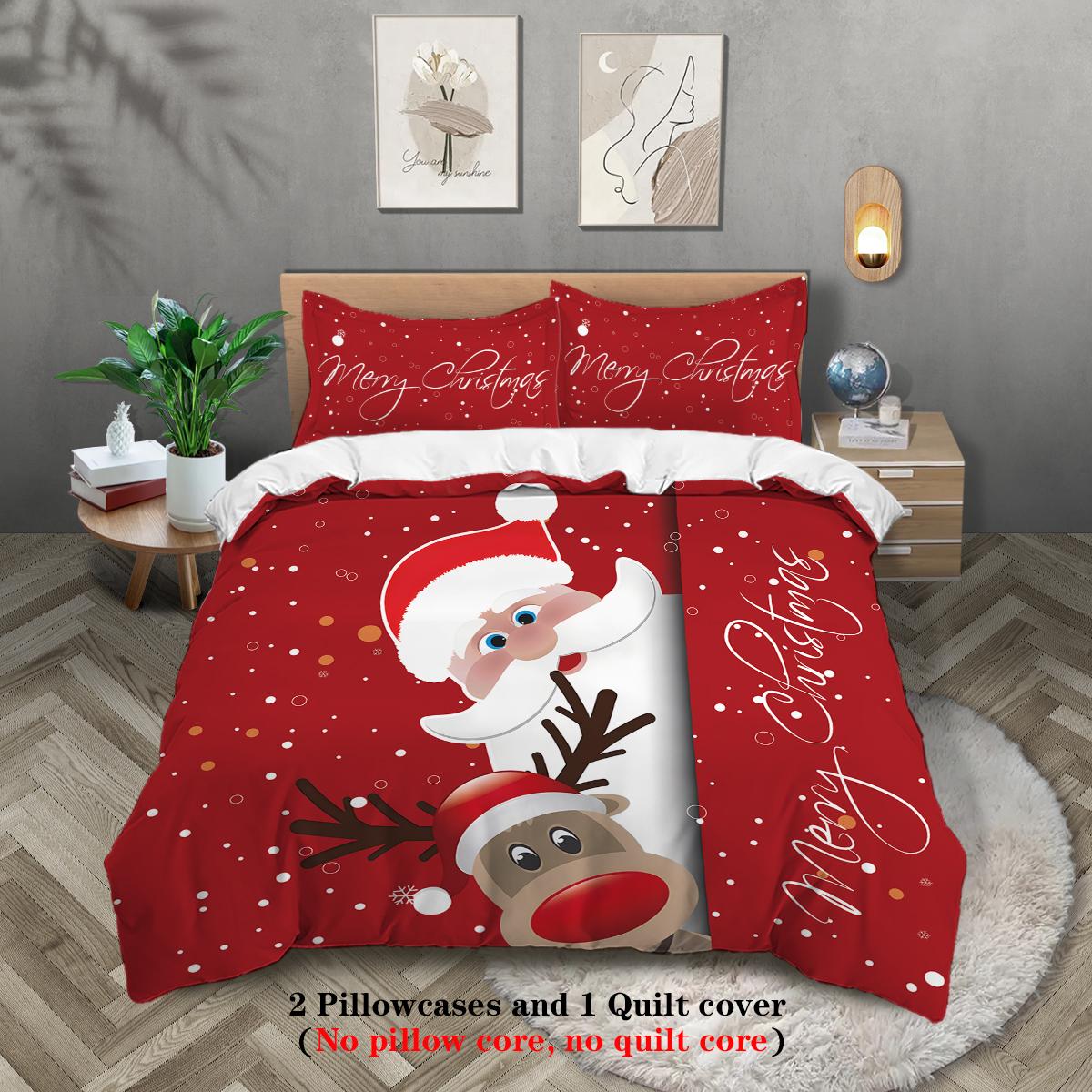 

Warm Stylish 3 piece Christmas themed Santa Claus print 1 2 pillowcases no core soft and comfortable Quilt Comforter (quilt)-EU Single(135*200cm)3pcs