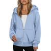 Women's Fashionable Loose Fleece Hooded Casual Cardigan With Zipper Sweatshirt
