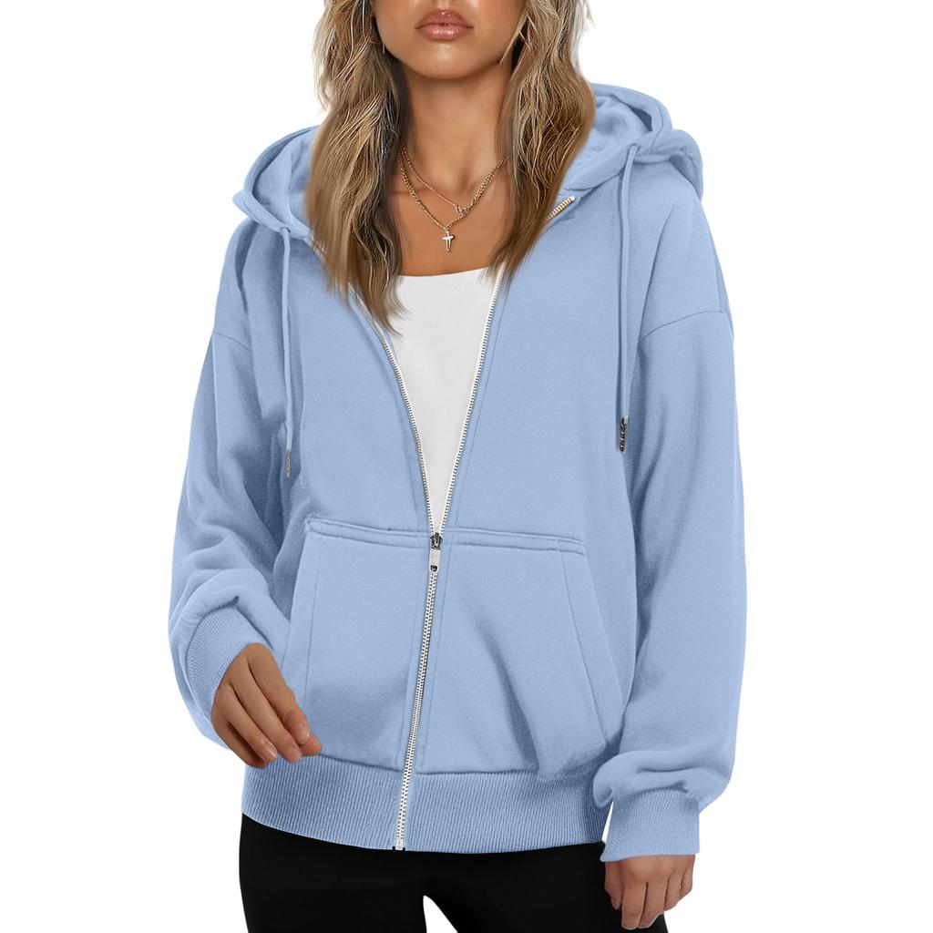 Women's Fashionable Loose Fleece Hooded Casual Cardigan With Zipper Sweatshirt