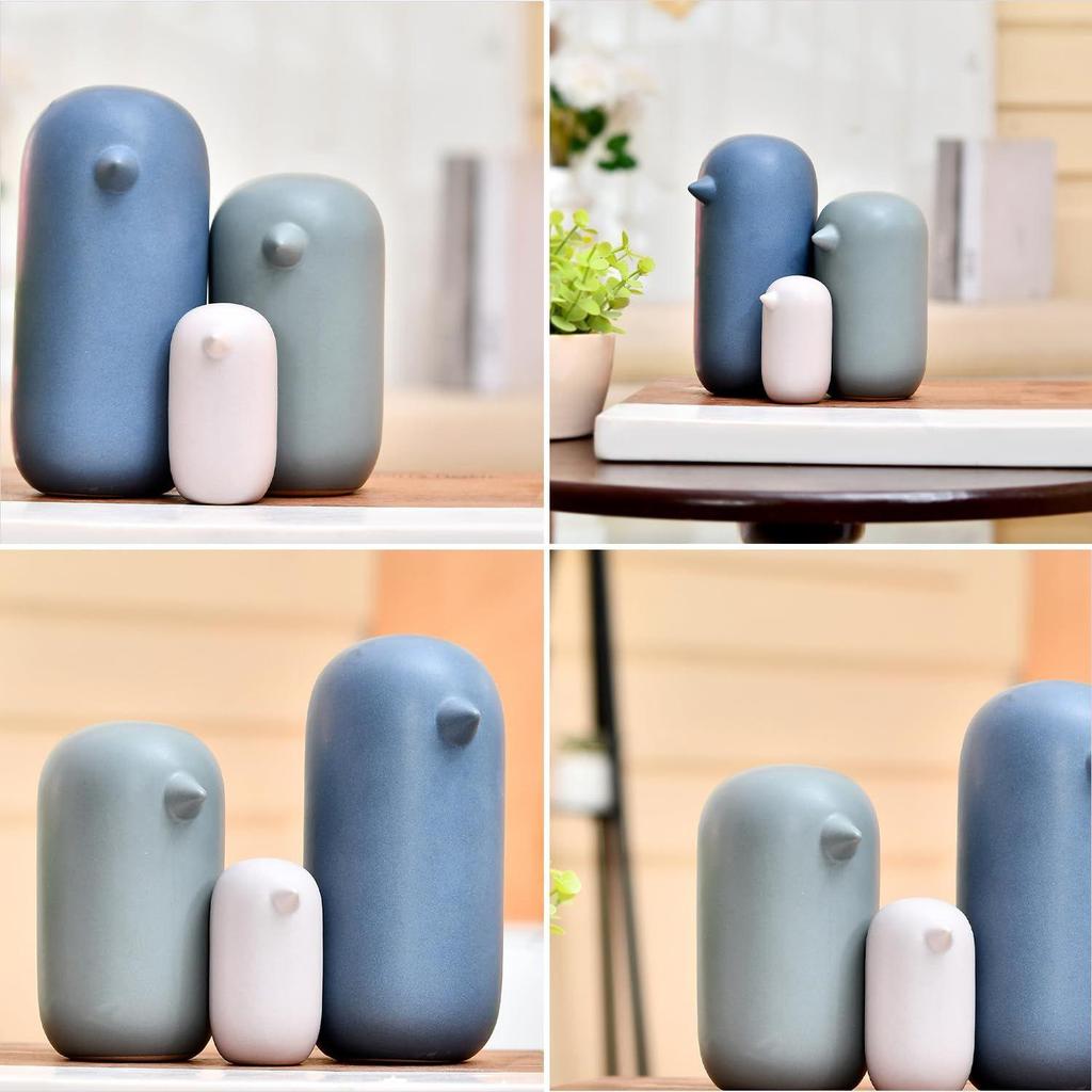 Ceramic Minimal Penguin Figurine | A Symbol of Simplicity & Grace | Adds a Serene Touch to Any Space – Pack of 3, Multi-Color