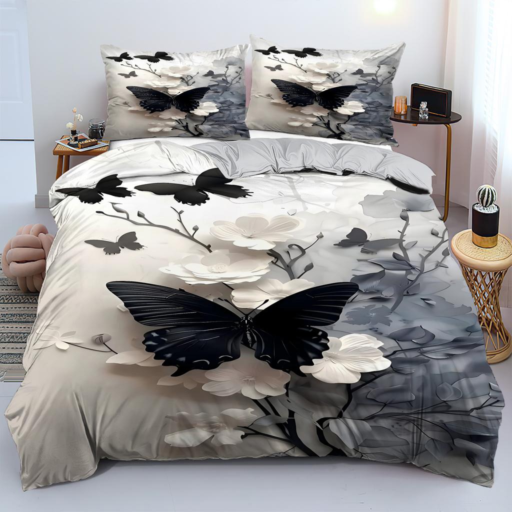 Comforter Elegant Butterfly Flower Pattern 3D Printed Abstract Art Style Bedding Set Soft Comfortable Luxury Set