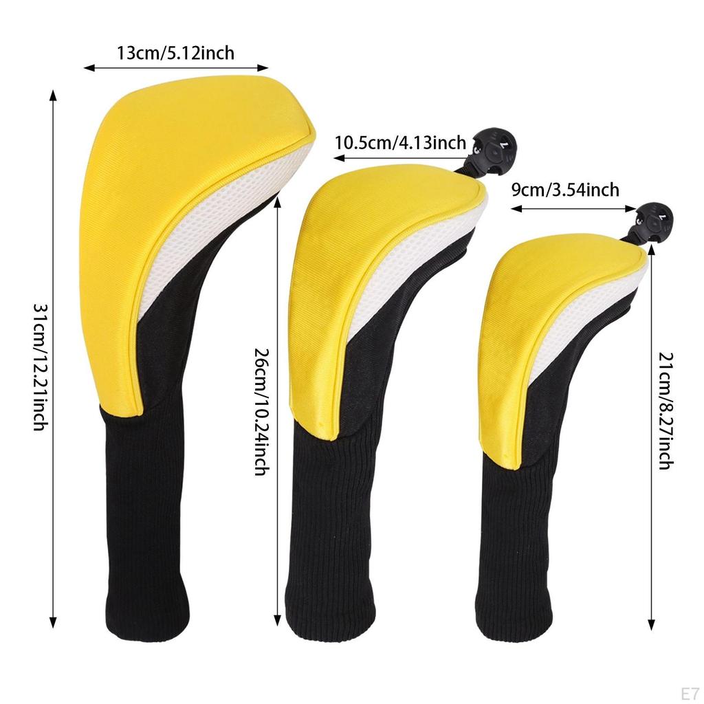 3 Golf Club Covers with Interchangeable Number Tags for Outdoor Use