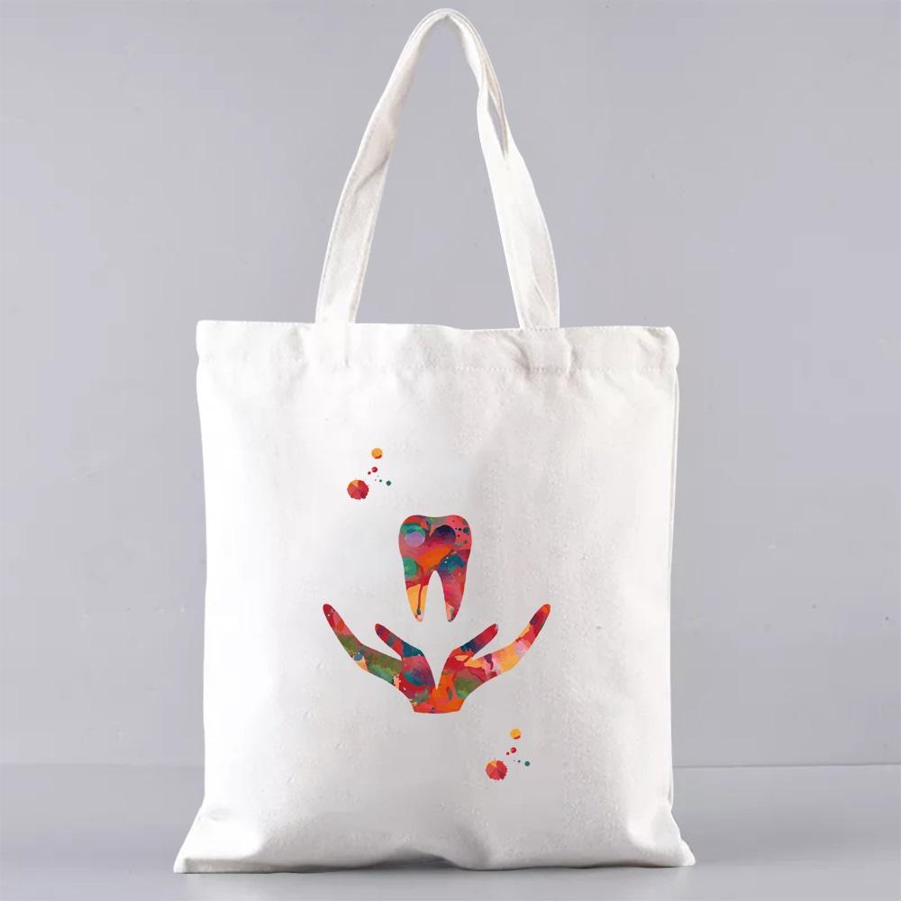 Shopping Bags for Groceries Eco Shoulder Bag  Women Handbags Shopper Reusable Large Capacity Students Books Bag Teeth Pattern