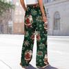 Ladies' Loose And Casual Christmas Printed Wide Leg Pants With Elastic Waistband Drawstring And Pocket Pants
