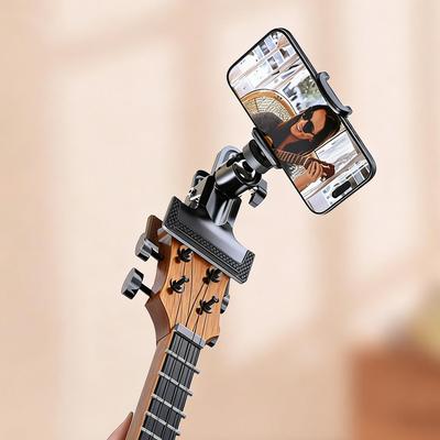 Guitar Head Adjustable Phone Clip Stand for Live Recording - Compatible with Electric Guitar, Bass, Ukulele