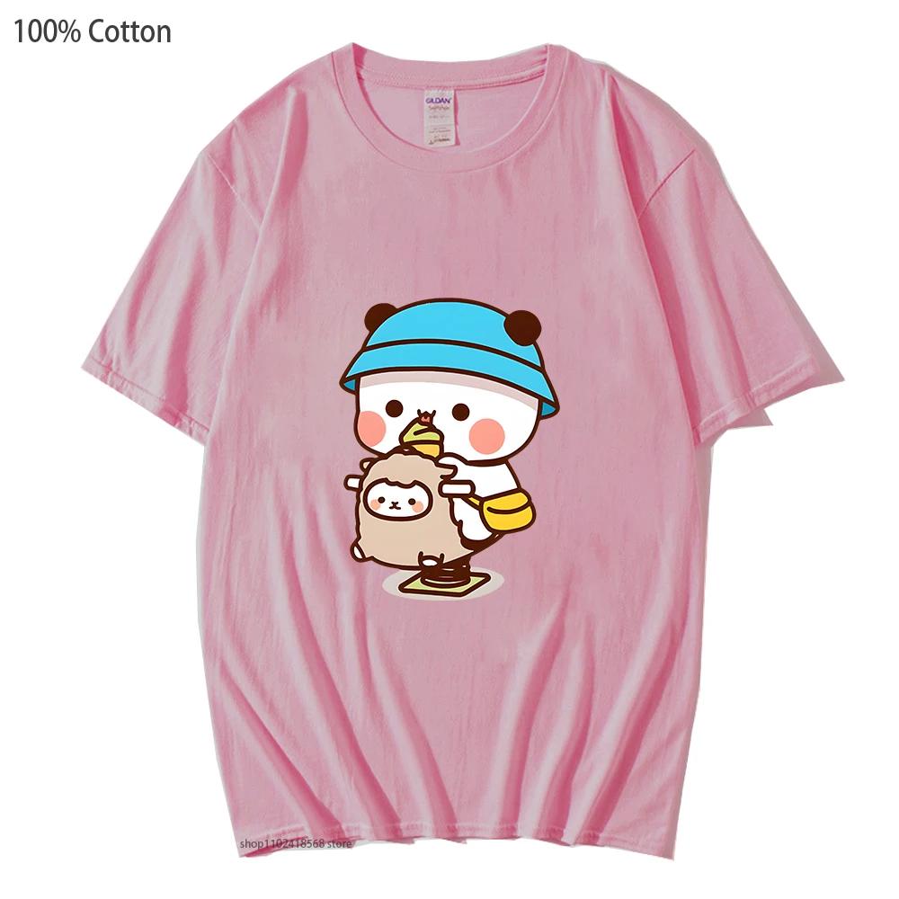 Cute Couple Bubu and Dudu Is Playing At The Park Graphic T-Shirts Men's T Shirt Panda Bear Tees Cotton Summer Soft Clothes