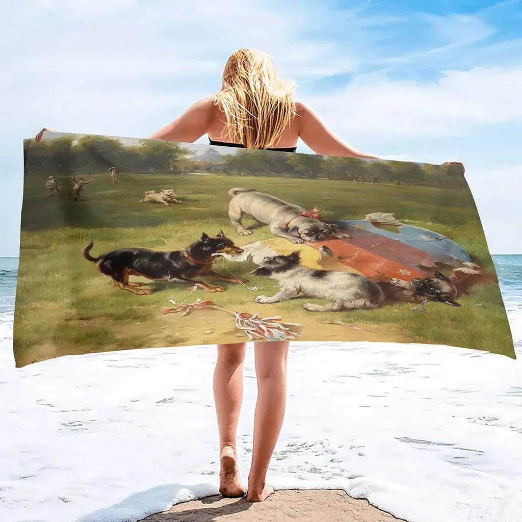 Microfiber Dog Print Beach Towel Blanket,Super Soft Plush Sand Proof Swimming Bath Pool Towel for Travel Camping Yoga Sport