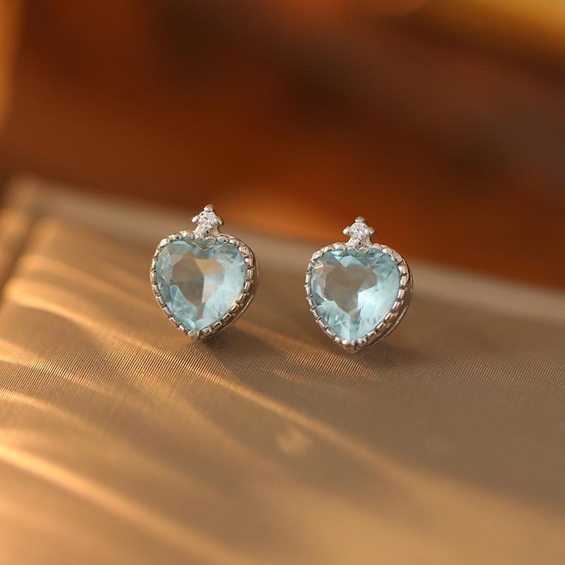 Real 925 Sterling Silver Hearts Blue Zircon For Women Fine Jewelry Elegant Fashion Hoop Earrings Wedding Gift