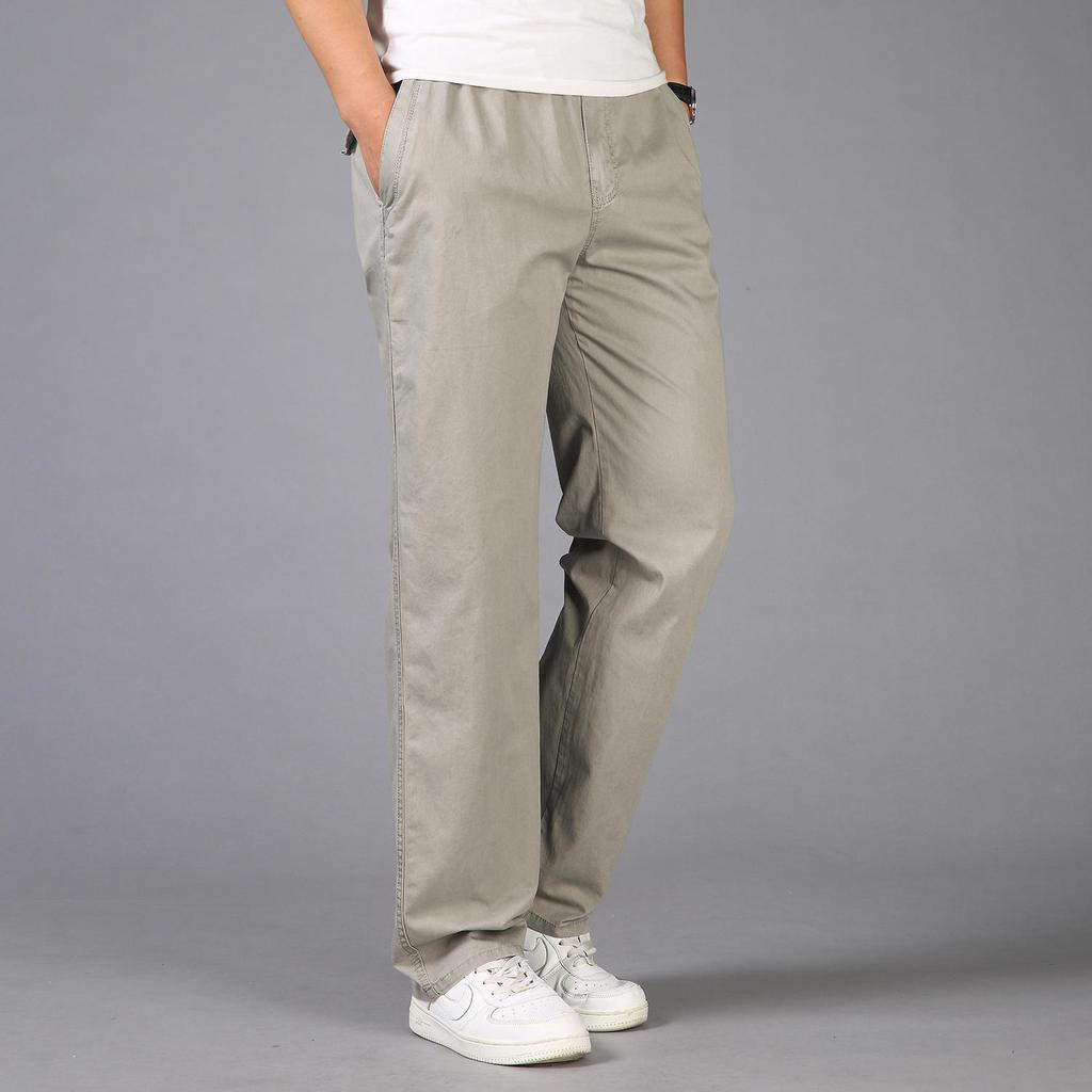 New Summer Men's Cotton Casual Pants Plus Size Overalls Men's Breathable Comfortable Sweat Absorption Solid Color Business Straight Pants