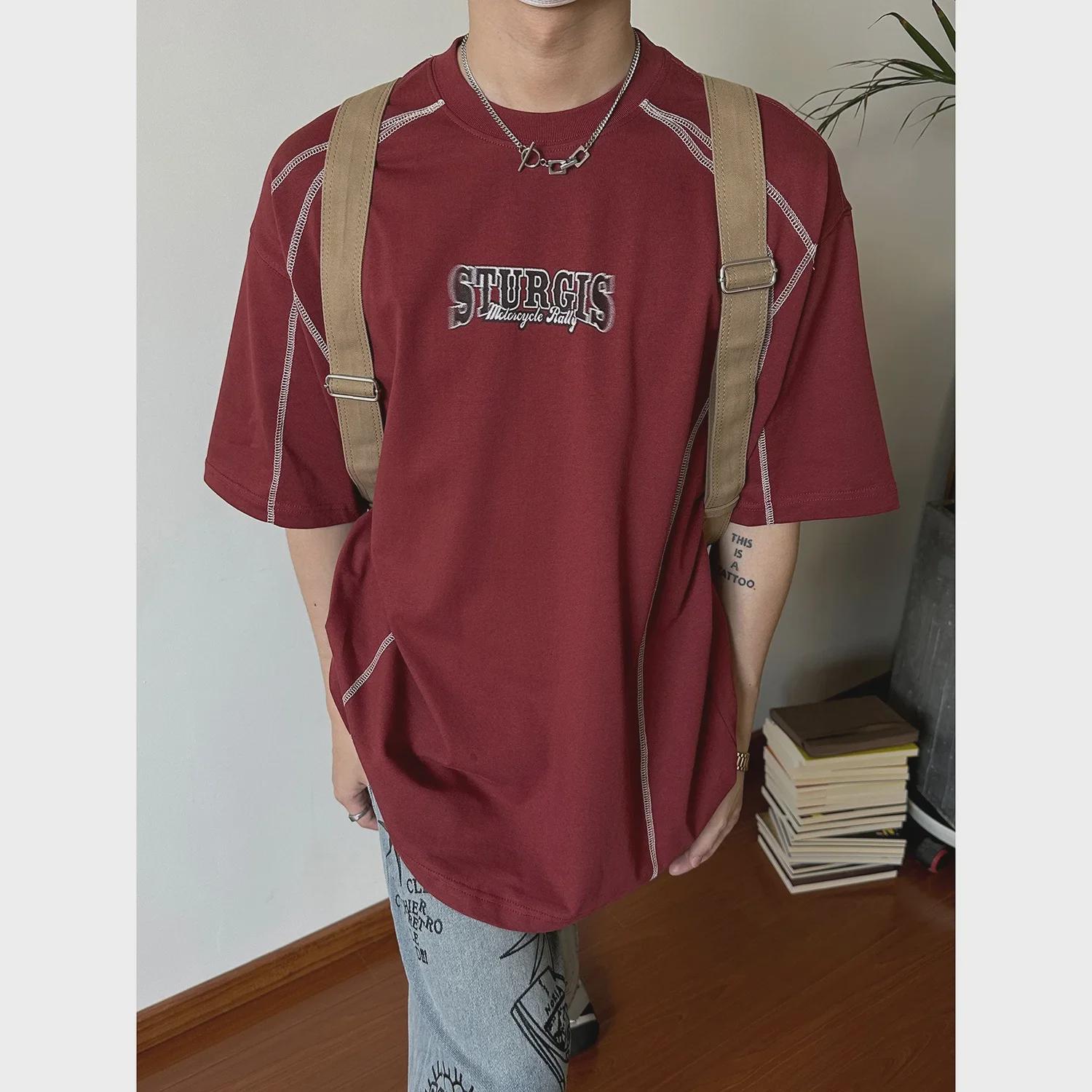 

Летняя ретро-футболка American High Street с круглым вырезом и графическим принтом для пары 2024 года Large красный