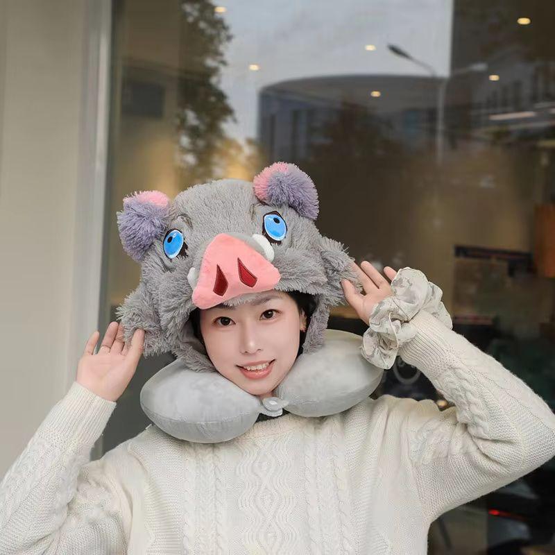 Cosplay Hashibira Inosuke Cosplay Hashibira Inosuke Hooded U-Shaped Neck Pillow - Cartoon Shawl Nap Blanket Office At Home Gift