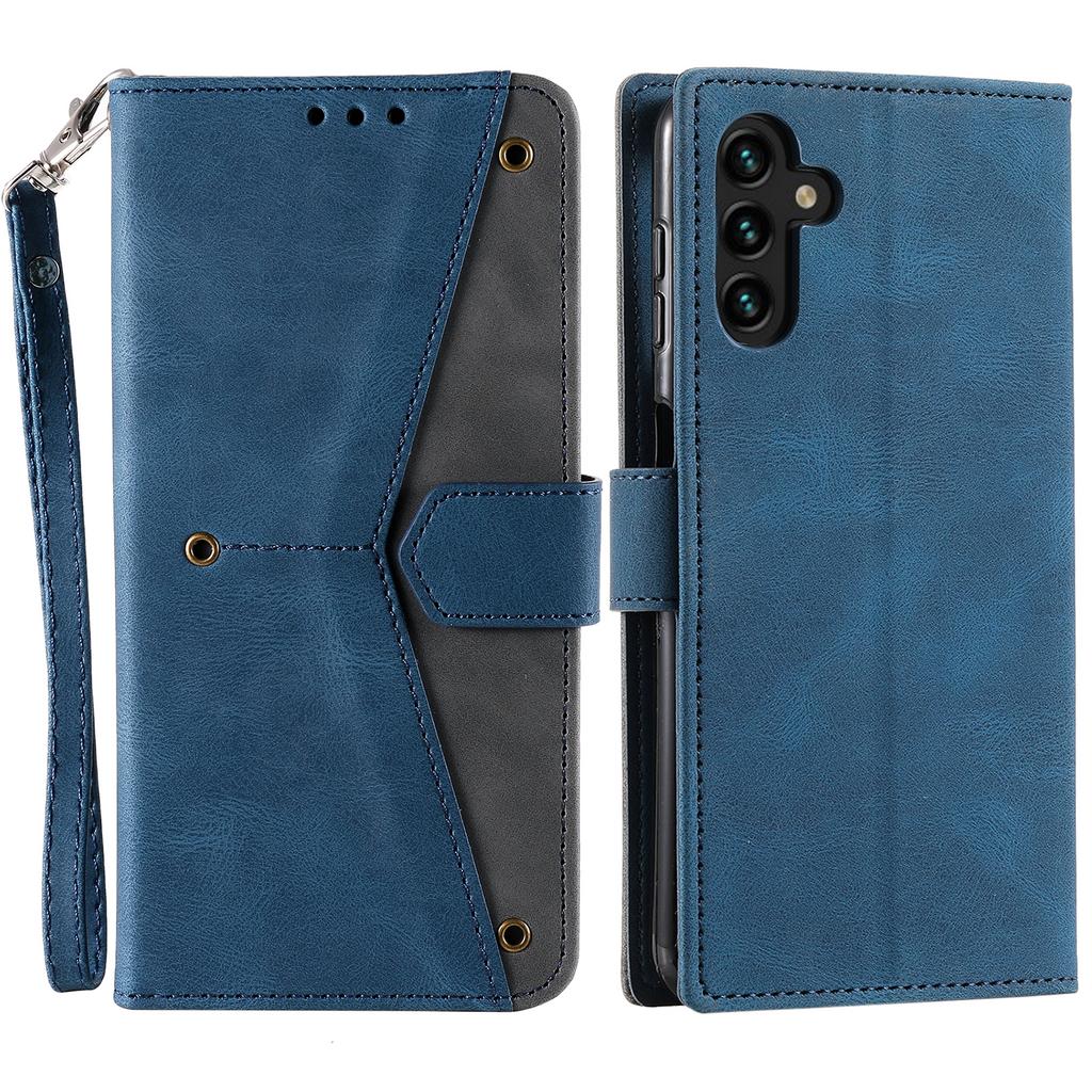 For Samsung Galaxy S25 Leather Case Splicing Stitching Wallet Stand Phone Cover with Strap