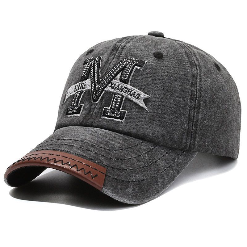 Retro Washed Denim Baseball Cap with Letter M Embroidery Unisex Vintage Snapback for Outdoor Sun Protection