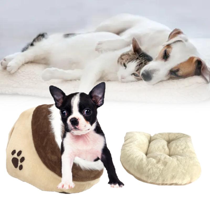 Bed Cat Cave Warm Pet Nest Dog House Semiclosed Sleep Brown Washable Soft