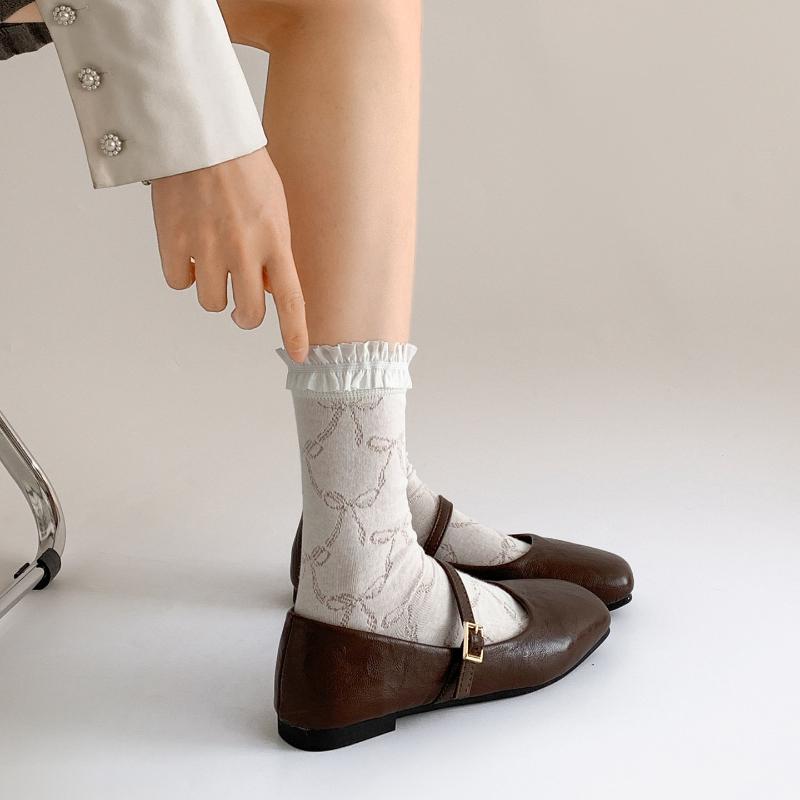 2026 New Spring Women Ballet Flats Comfortable Square Toe Shoes Street Style Soft Leather Ladies Eelgant Dress Mary Jane Shoes