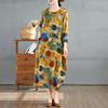 New Vintage Printed Round Neck Long Sleeve Plus Size Long Dresses