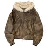 Herren Übergroße Gewaschene Lederjacke mit Pelzkragen und Kapuze Wintermantel