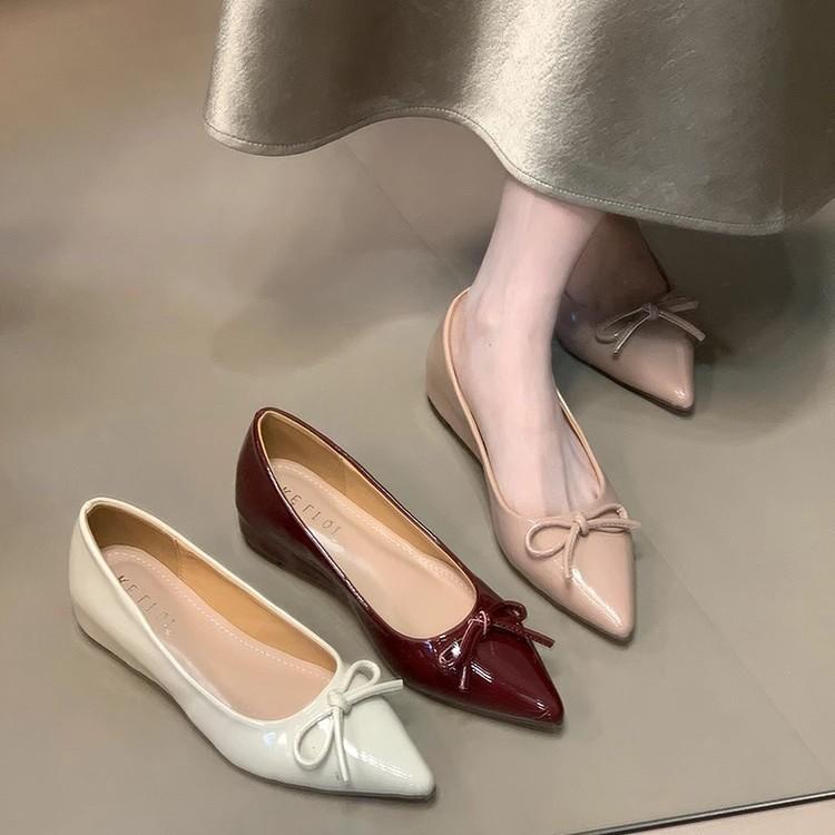 Bow commuter Mary Jane evening shoes pointed commuter single shoes women's new fashion light mouth versatile ladyshoes