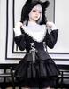 KALAOK Gothic Schwarzes Mori Girl Lolita Kleid, Langärmlig, für Cosplay, Schulfeste, Kulturfeste, Veranstaltungen und Fotoshootings, Größe S