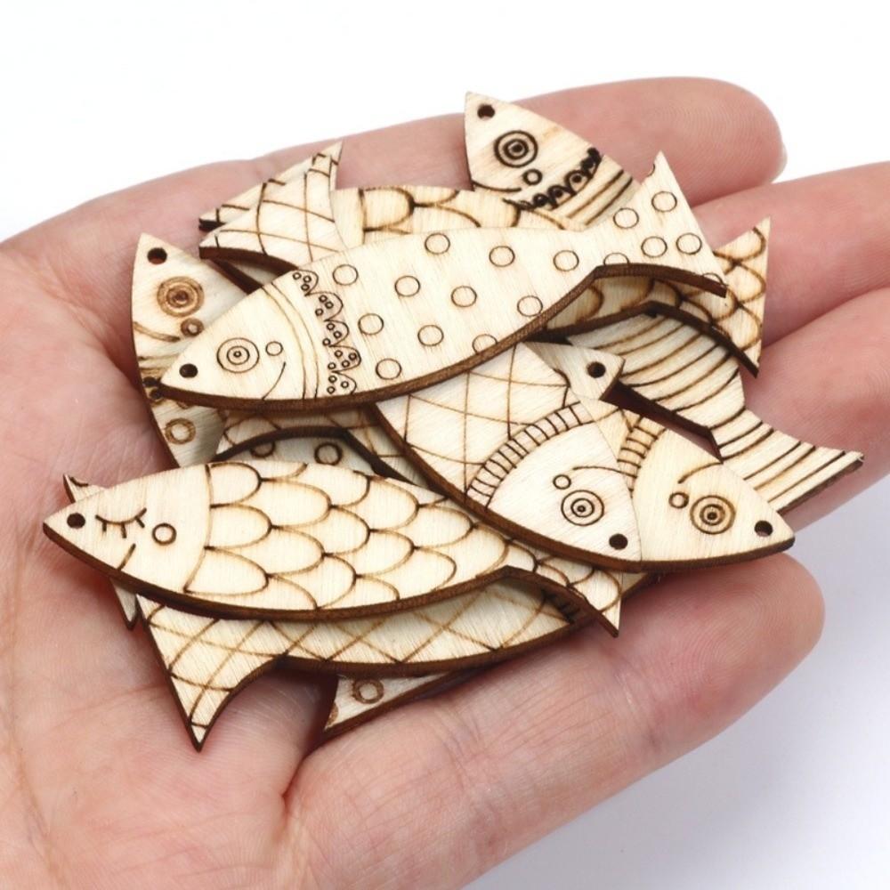 40PCS Blank Wooden Fish Cutouts Sea Animal DIY Crafts Fish Shape Wood Slice Rustic Hand Carved Fish Wall Decor Garden Patio