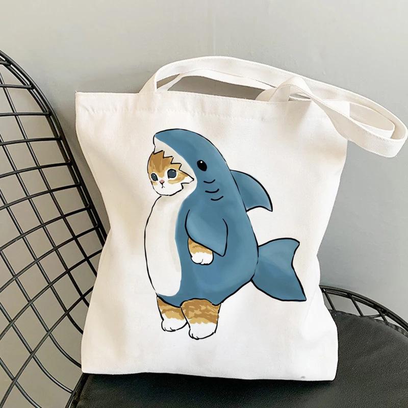 Kawaii Catshark Print Canvas Harajuku Shoulder Bag