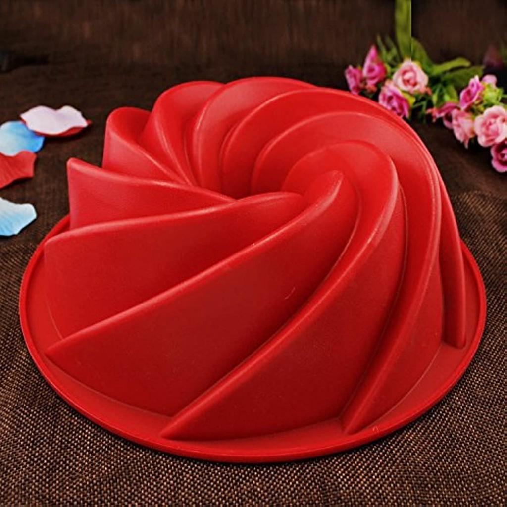 Formă din silicon pentru prăjituri / Formă spirală din silicon pentru tort, matriță din silicon fără BPA și aprobată de FDA, rezistentă la căldură până la 240°, (24cm/roșu Culoare)