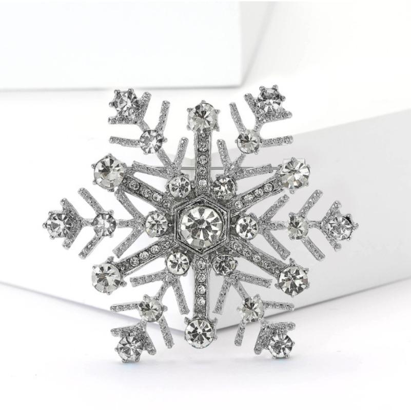 Fashion Rhinestone Snowflake Brooches for Women Clothing Coat Jewelry Accessories Gifts