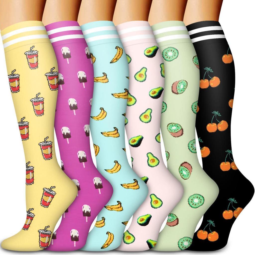 6-Pack Patterned Sports Compression Calf Socks for Running