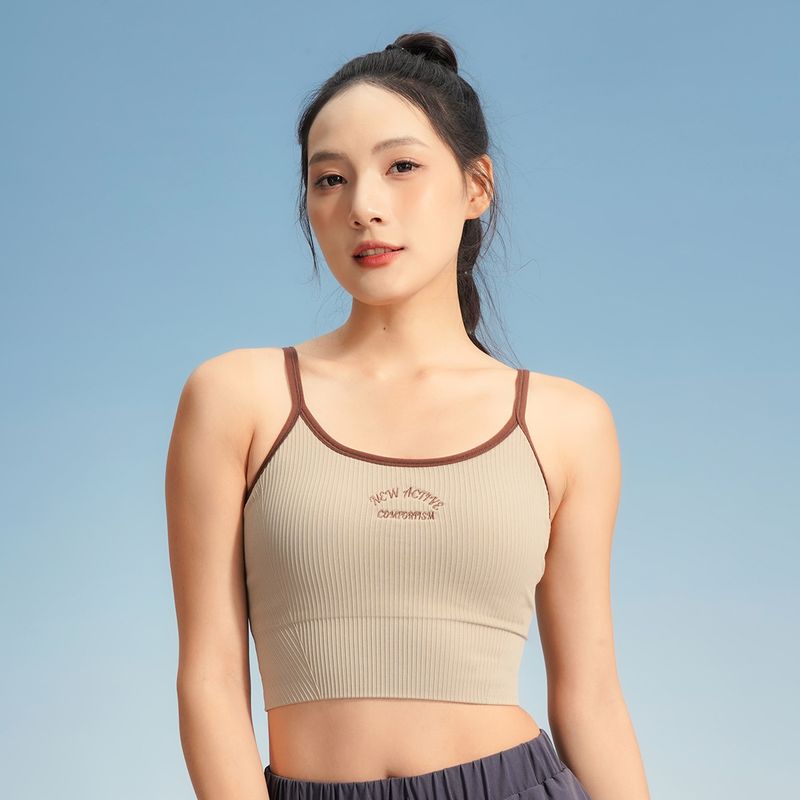 

Contrast Color Small Sling Sports Intimates Female Fixed Cup Workout Bra Running Pilates Quick Dry Training Yoga Outwear M Khaki