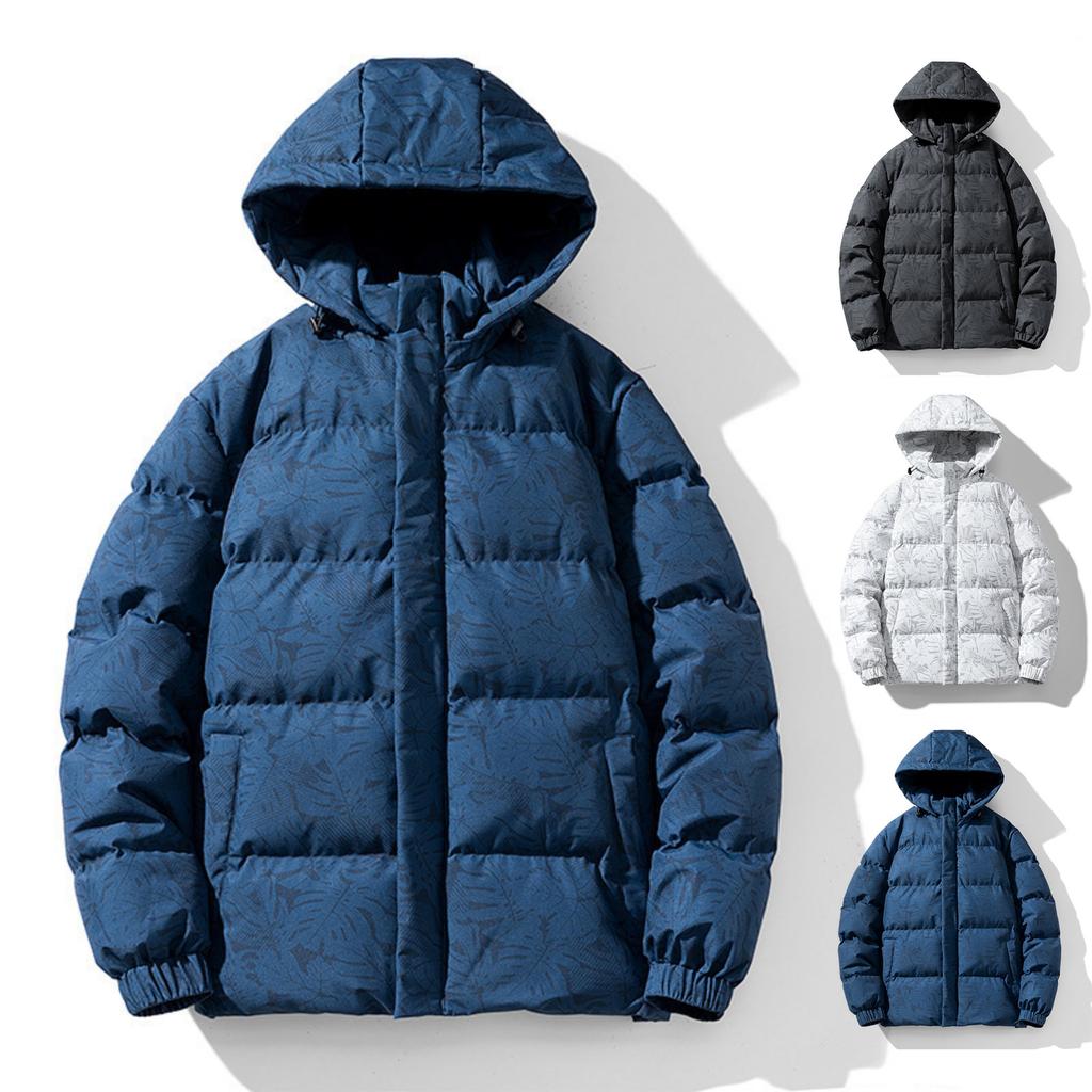 Pánská ležérní maskáčová bunda s kapucí a potiskem javorového listu, Pánská bunda s odnímatelnou kapucí, bavlněná a zateplená bavlnou
