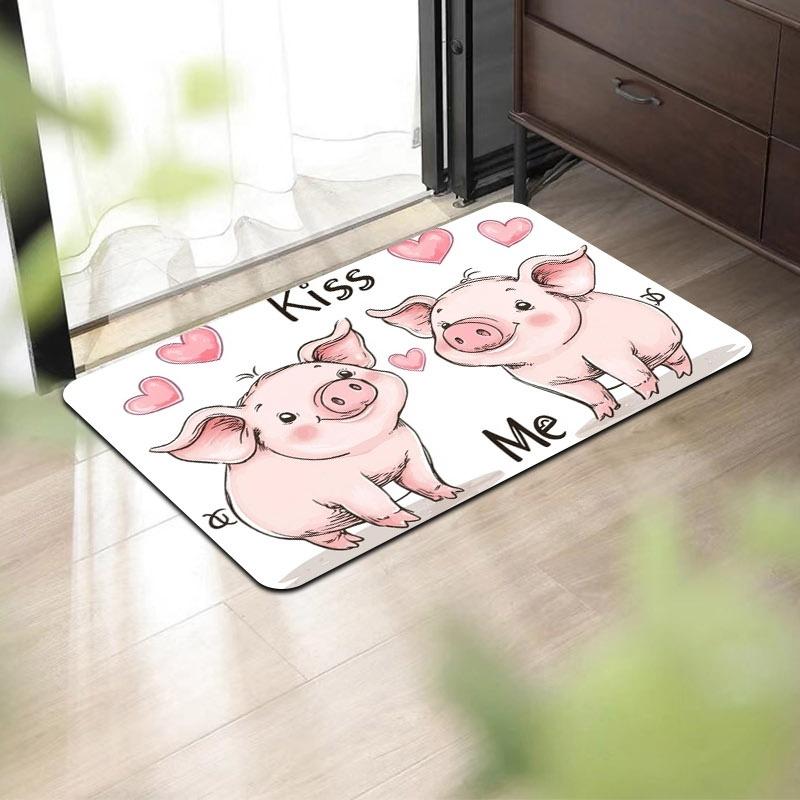 1PC Kiss Me Piggy Pattern Kitchen Rug Non-Slip Door Mat Pop Design Bathroom Rug Bath Mat Carpet for Home Sink Laundry Ecoreeree