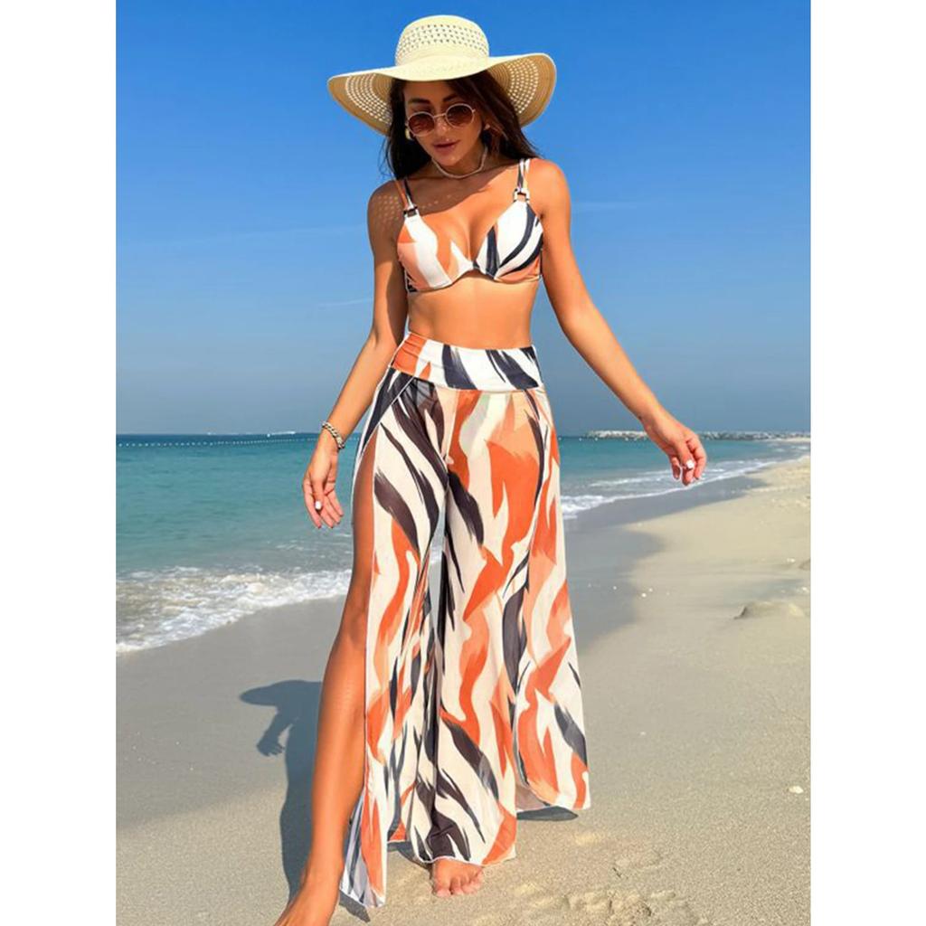 2025 New Sexy Three Pieces Bikini Sets Swimsuit for Women Swimwear and High Split Beach Pants Swimming Suit for Women Beachwear