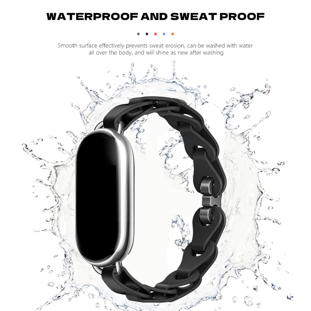 Rubber Strap for Xiaomi Mi Band 8 Stainless Steel Buckle Bracelet for Miband 8 NFC Fashion Lady Style Replacement Silicone Band