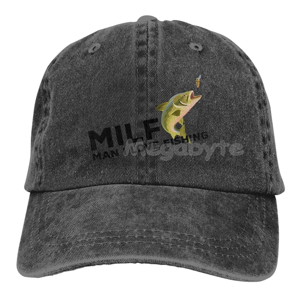Milf Man. I Love Fishing Hat Men Women Adjustable Trucker Fashion Washed Denim Caps for Outdoor Black Baseball Cap